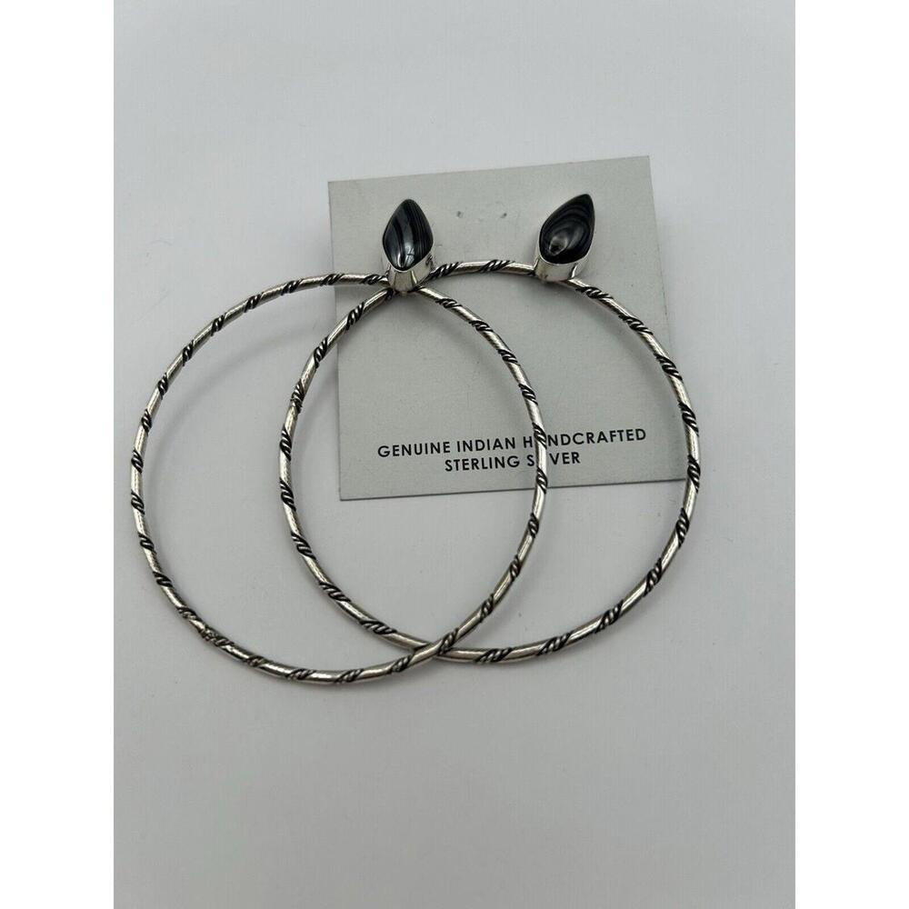Genuine Indian Handcrafted Sterling Silver & Onyx Hoops!